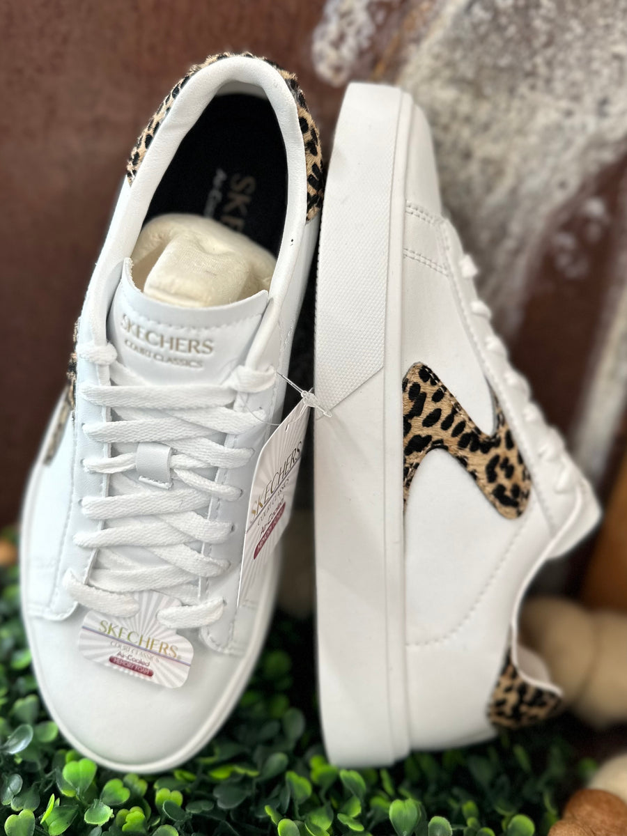 Eden White & Tan Leopard Sneaker By Skechers