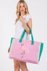 Hana-Embroidered Design Patch Fringe Tote