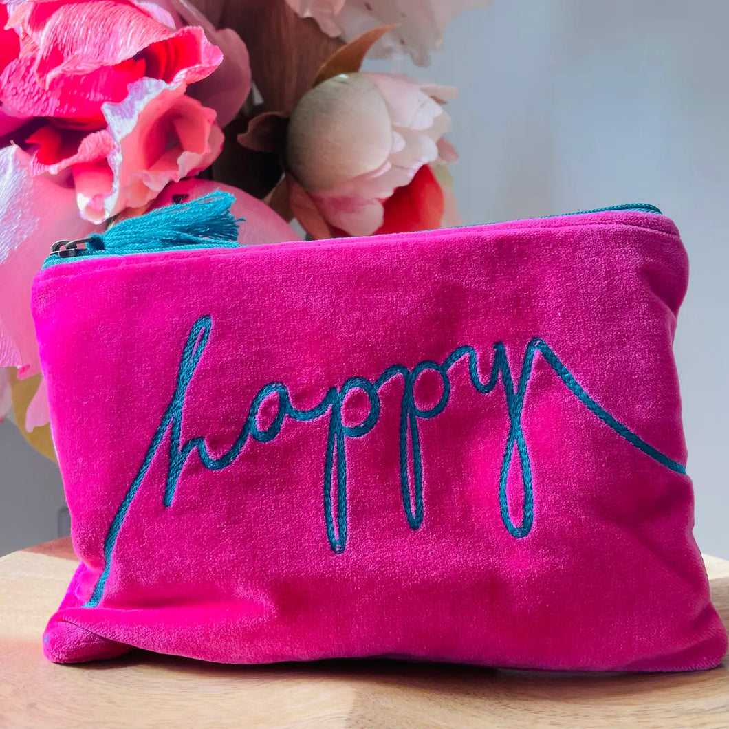 Pink Lemons Ltd-Velvet Happy Pouch