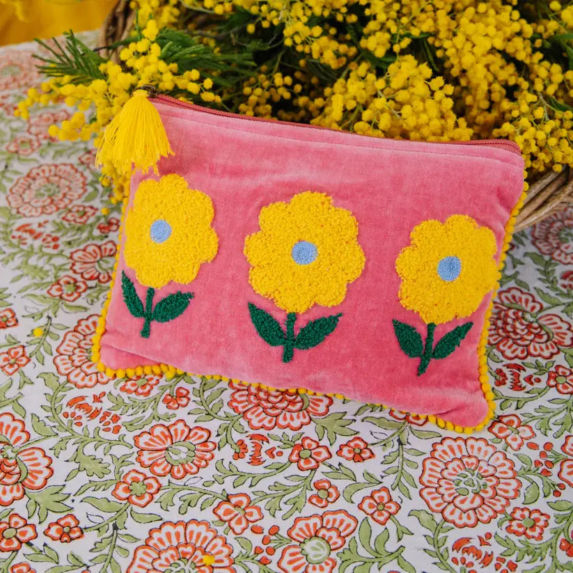 Pink Lemons Ltd-Velvet Triple Flower Pouch