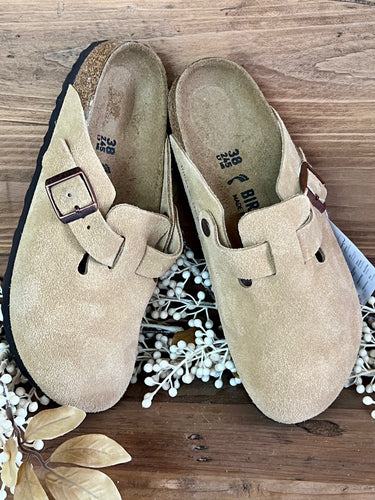 Birkenstock-Boston Suede Latte Cream
