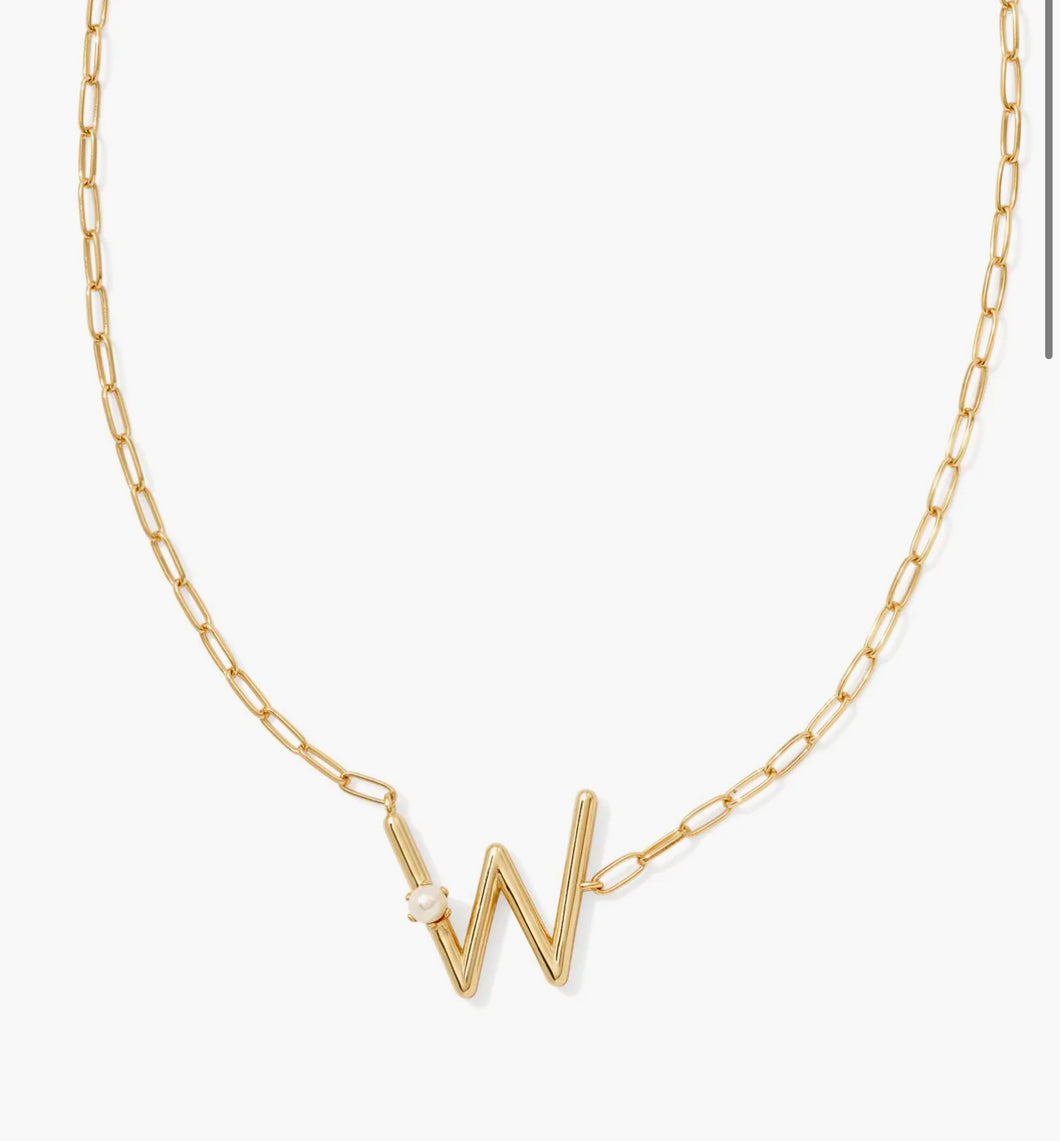 Kendra Scott-Pearl Letter W Short Pendant Necklace