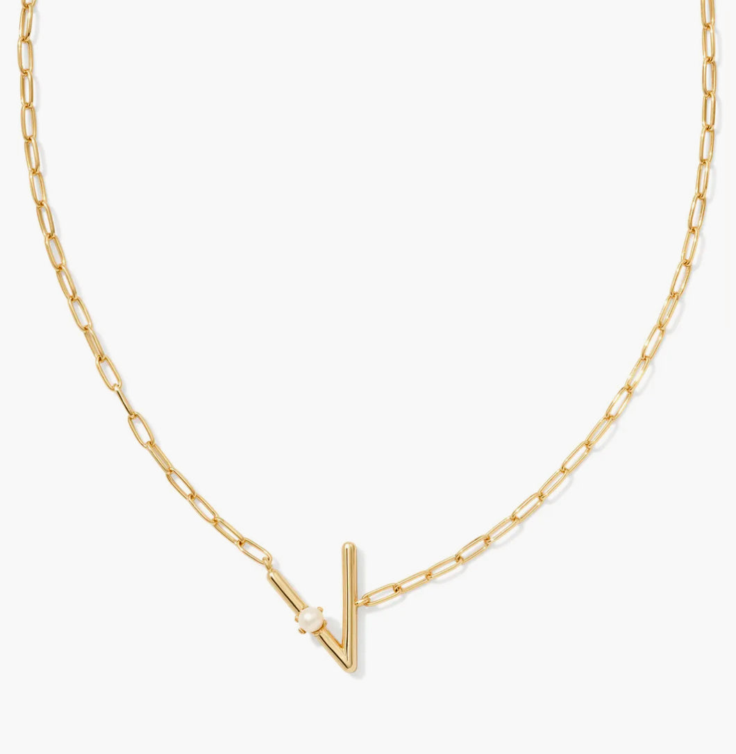 Kendra Scott-Pearl Letter V Short Pendant Necklace