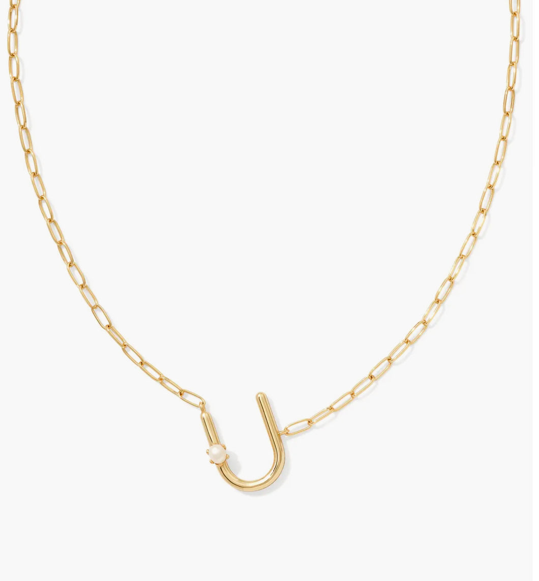 Kendra Scott-Pearl Letter U Short Pendant Necklace