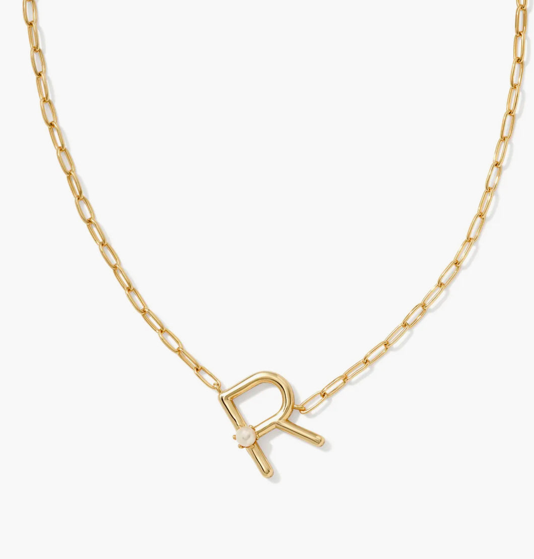 Kendra Scott-Pearl Letter R Short Pendant Necklace