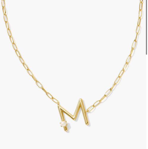 Kendra Scott-Pearl Letter M Short Pendant Necklace