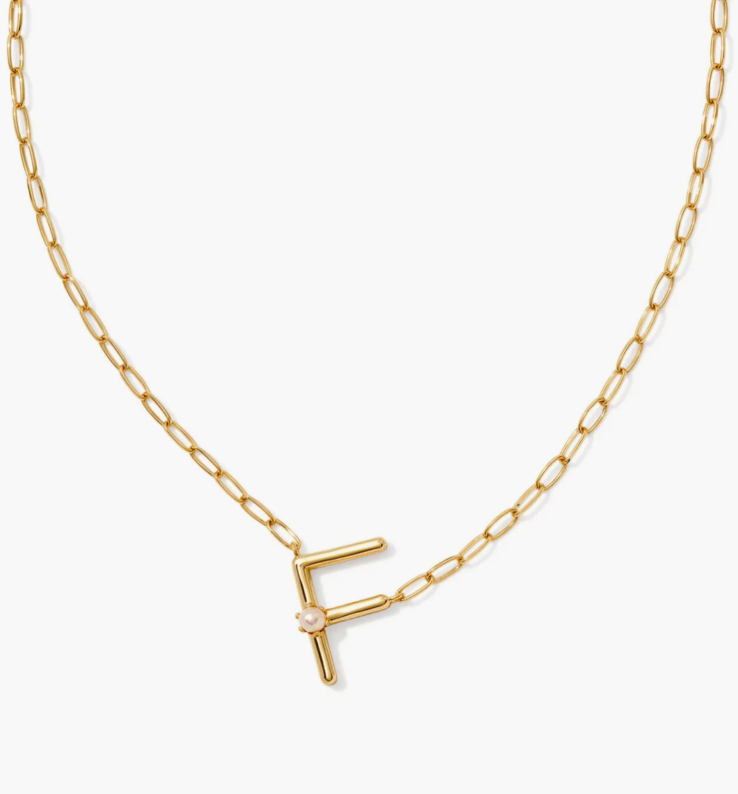 Kendra Scott-Pearl Letter F Short Pendant Necklace