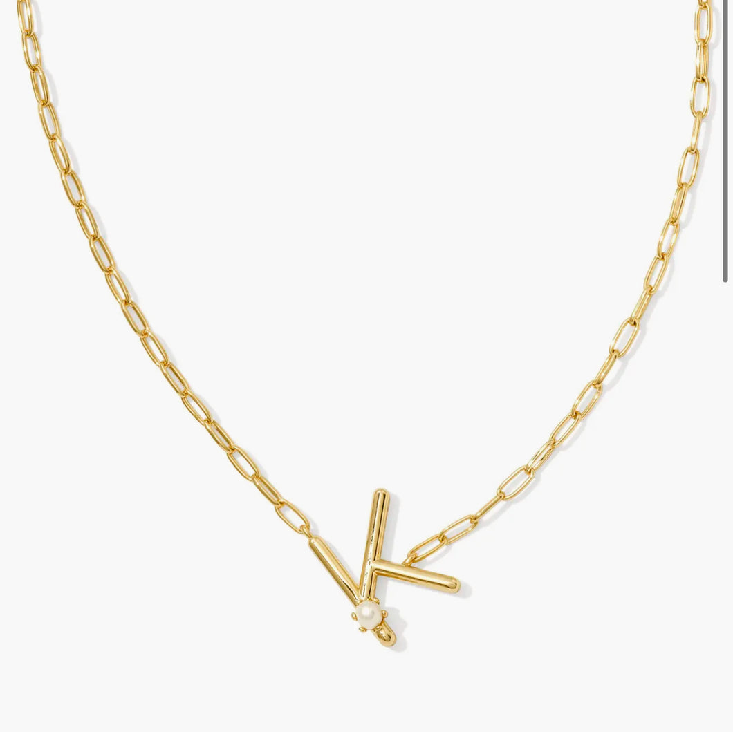 Kendra Scott-Pearl Letter K Short Pendant Necklace