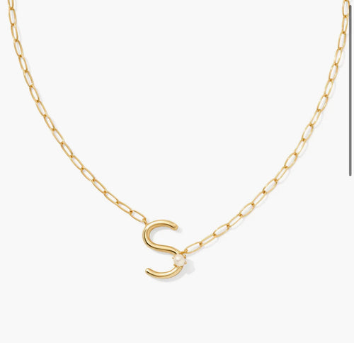 Kendra Scott-Pearl Letter S Short Pendant Necklace