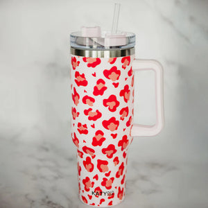 40 oz Hot Pink Katydid Large Stainless Tumbler with straw